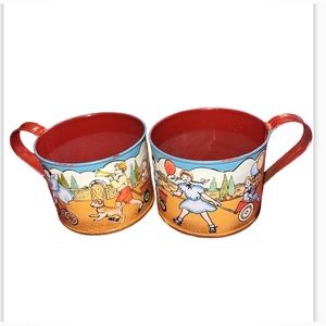 Vintage Ohio Tin Cups Mugs Children Playing